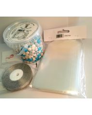 kit 50 sachets à bonbons,ruban argent et pastilles mixte bleu chocolat kit 50 sachets à bonbons,ruban argent et pastilles mixte bleu chocolat