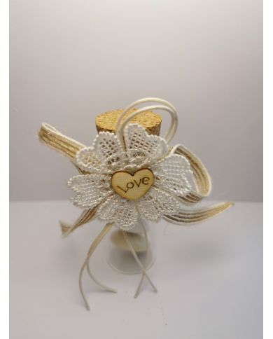 éprouvette décor fleur dentelle et coeur love en bois garni dragées éprouvette décor fleur dentelle et coeur love en bois garni dragées