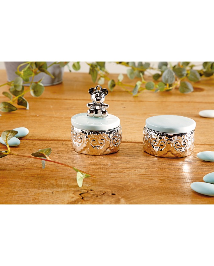 Boite argent couvercle bleu D5.5H3.5CM ref 93301