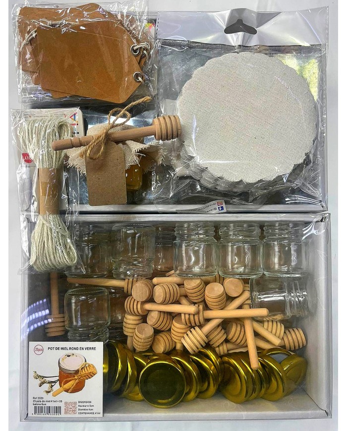 25 minis pots à miel,25 batons en bois
