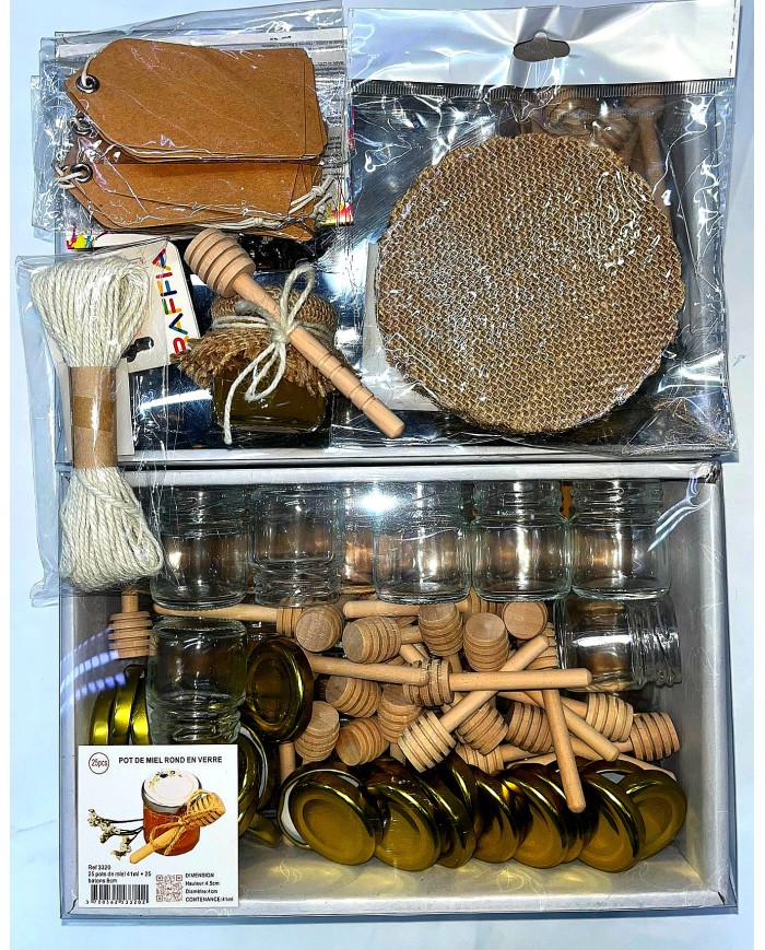 25 minis pots à miel,25 batons en bois