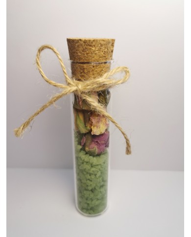 éprouvette sel de bain VERT ficelle corde pétale rose séchée et étiquette personnalisée éprouvette sel de bain VERT ficelle corde pétale rose séchée et étiquette personnalisée