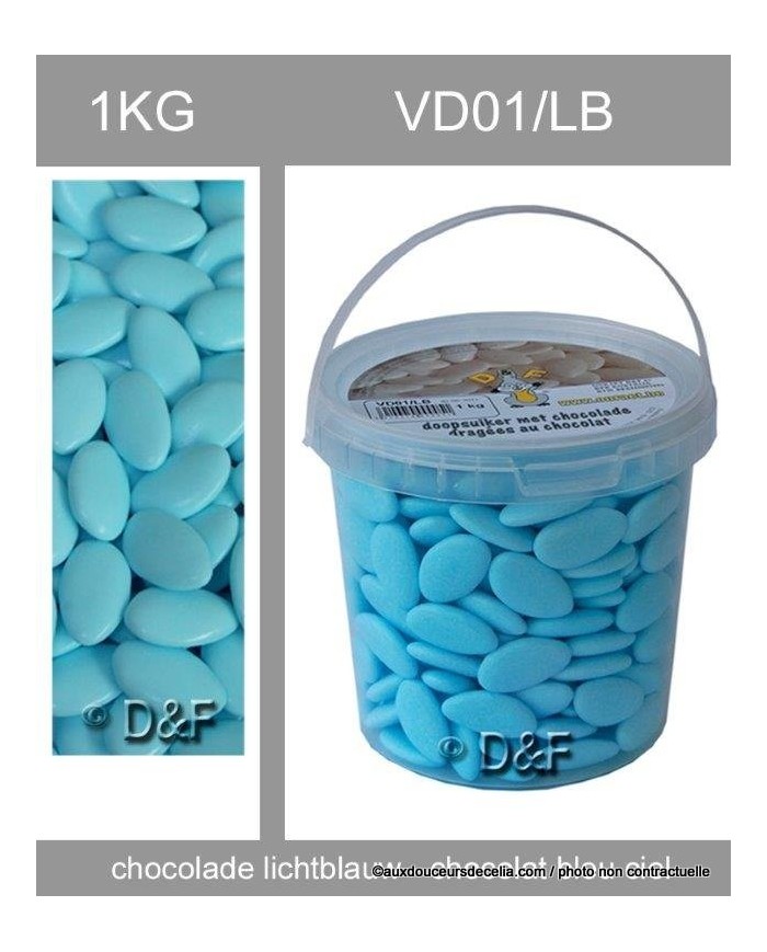 dragées chocolat 1 kg bleu ciel