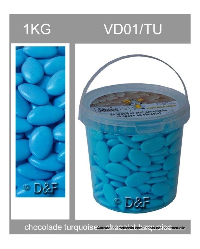dragées chocolat 1 kg  bleu turquoise.