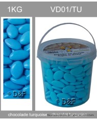 dragées chocolat 1 kg  bleu turquoise.